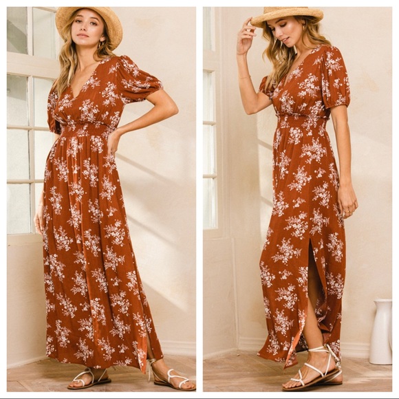 Boho Beautiful Puff Sleeve Floral Maxi Dress - Picture 2 of 6